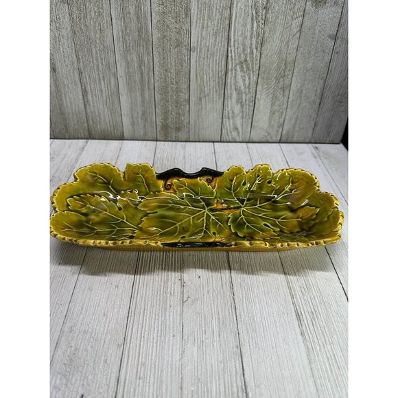 Vtg Czechoslovakian Rectangular Relief Relish Dish Leaf Design #642 11.5" Long - Picture 4 of 7